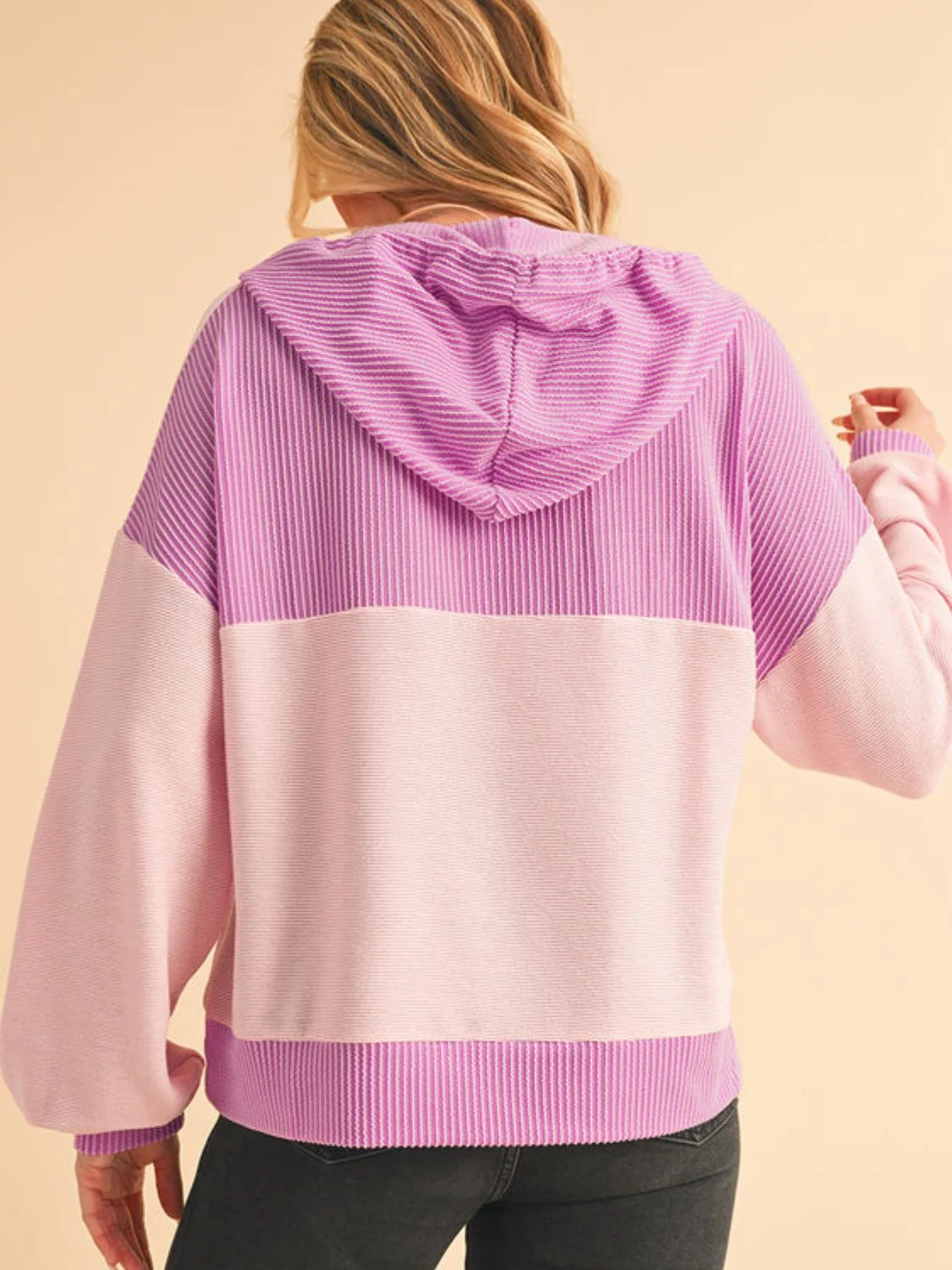 Corded Color Block Drawstring Hoodie - Image 5