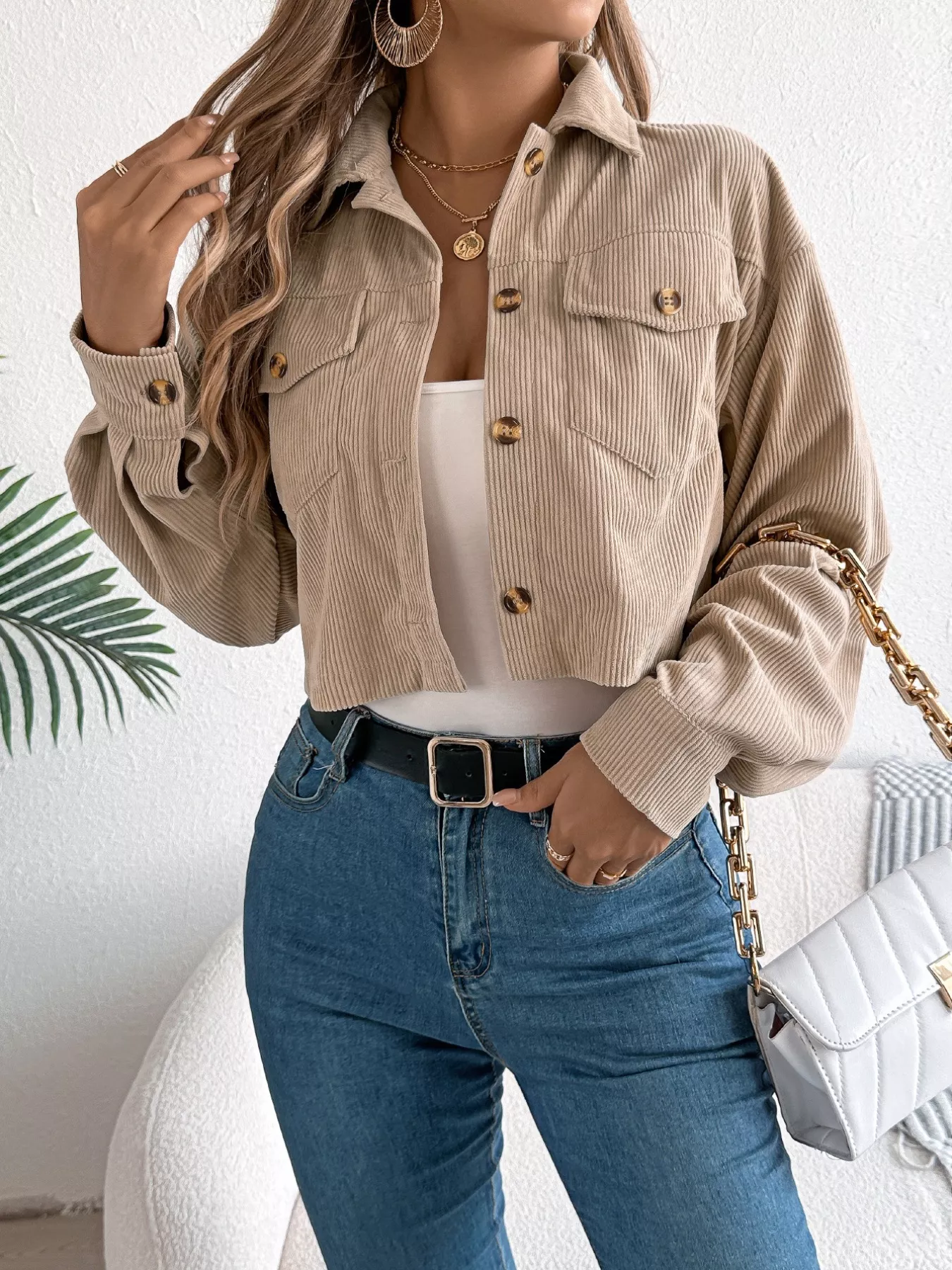 Corduroy Button-Up Dropped Shoulder Jacket - Image 12
