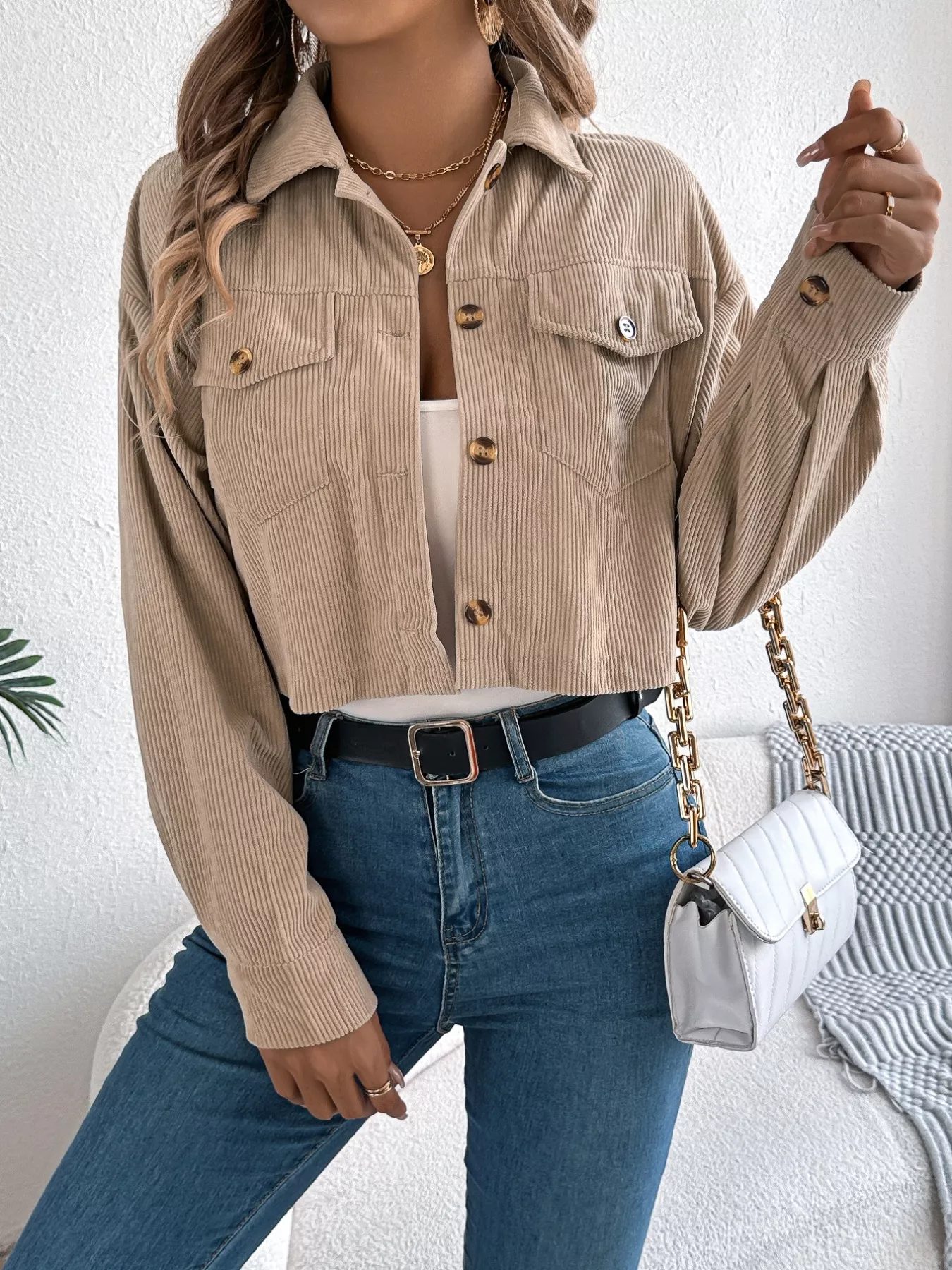 Corduroy Button-Up Dropped Shoulder Jacket - Image 14