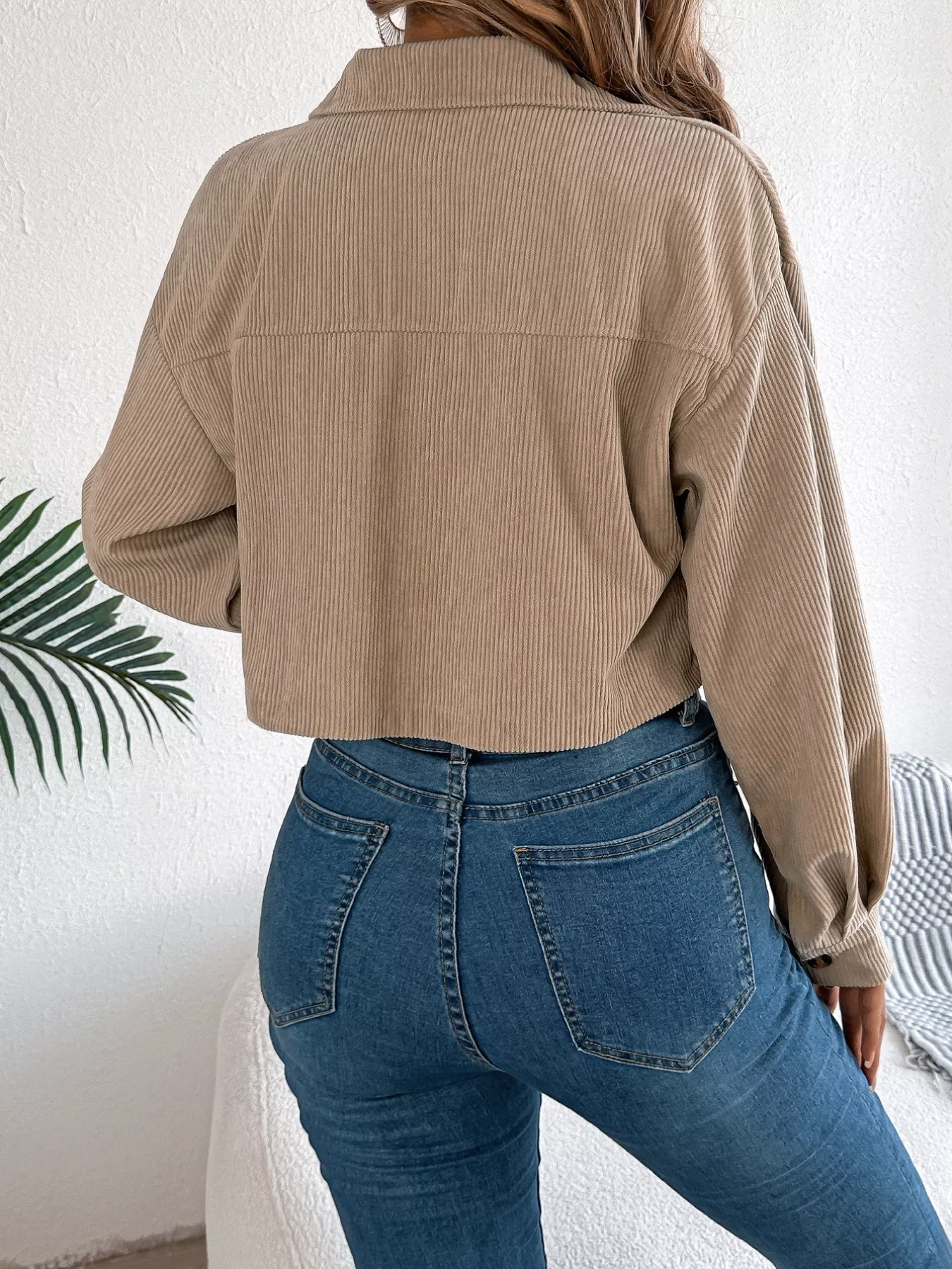 Corduroy Button-Up Dropped Shoulder Jacket - Image 15