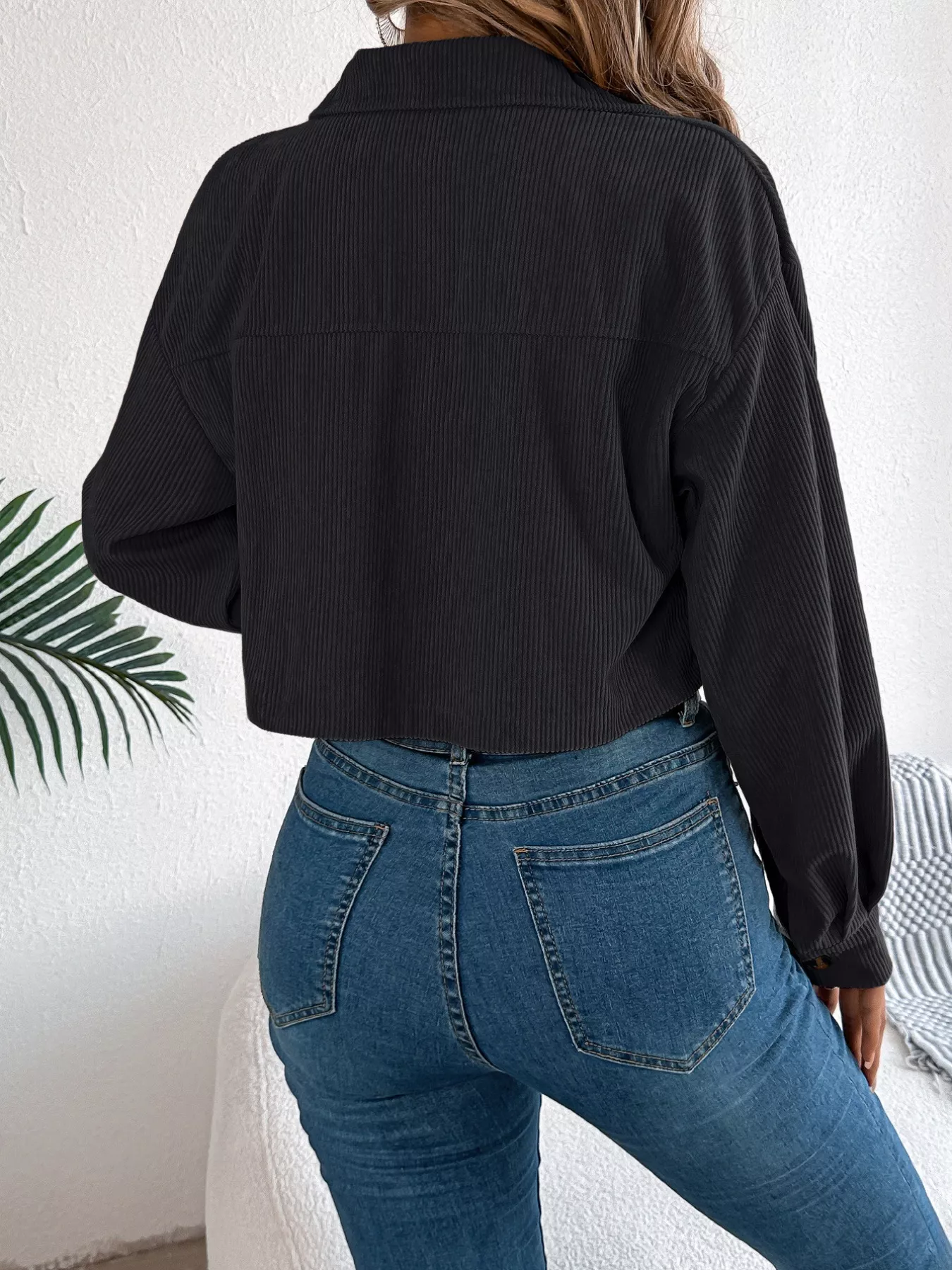 Corduroy Button-Up Dropped Shoulder Jacket - Image 2