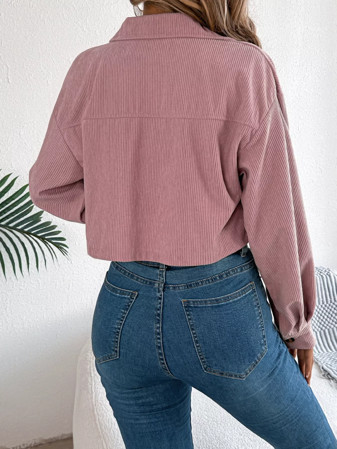 Corduroy Button-Up Dropped Shoulder Jacket - Image 8