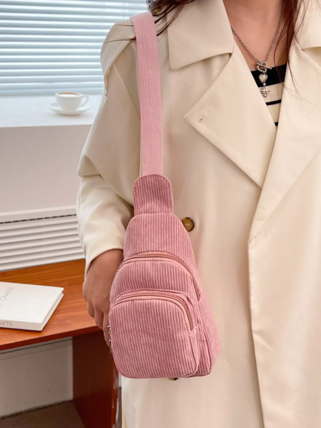 Corduroy Solid Color Crossbody Bag - Image 10