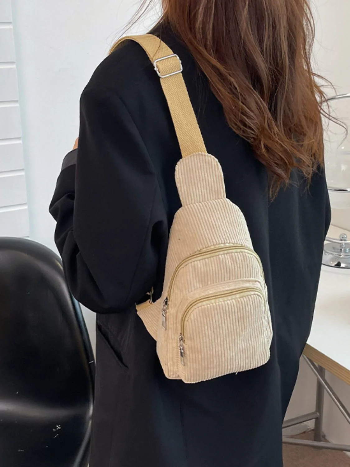 Corduroy Solid Color Crossbody Bag - Image 12