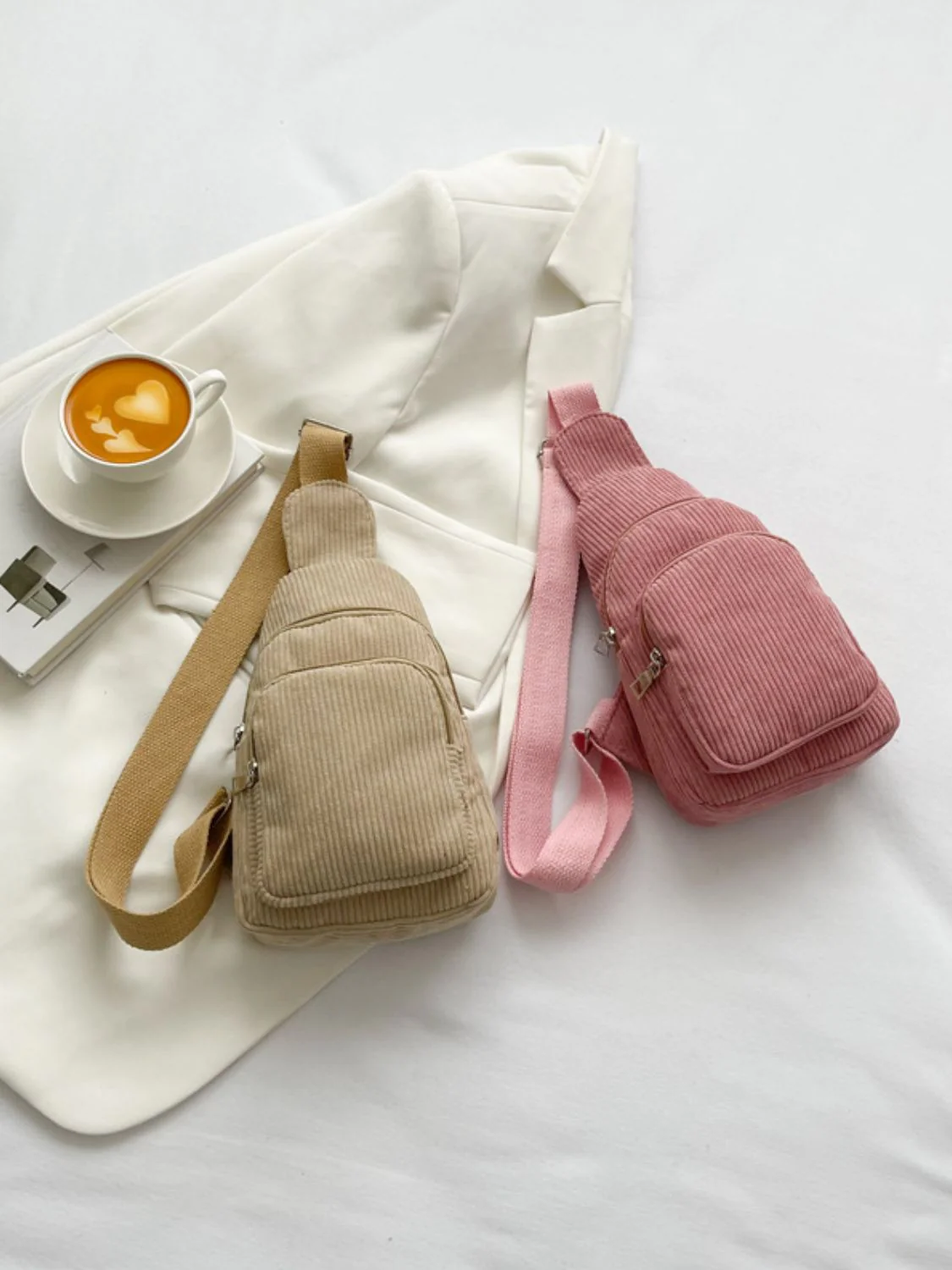 Corduroy Solid Color Crossbody Bag - Image 13