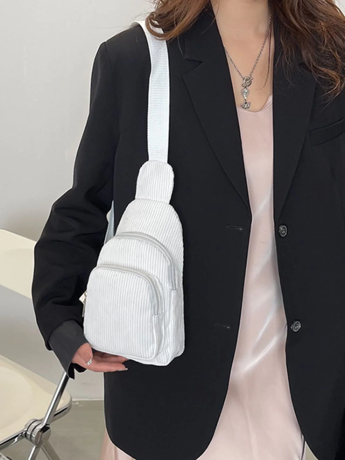 Corduroy Solid Color Crossbody Bag - Image 16