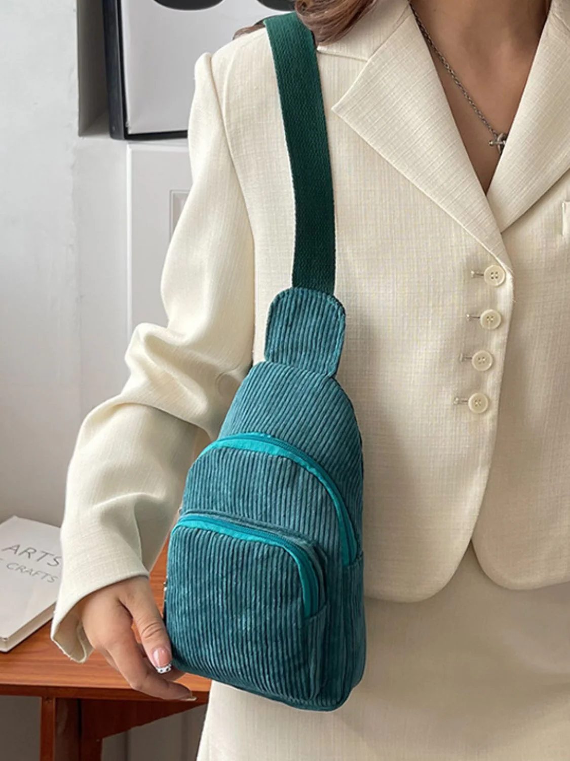 Corduroy Solid Color Crossbody Bag - Image 19