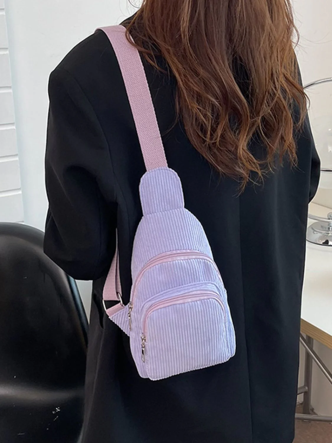 Corduroy Solid Color Crossbody Bag - Image 3