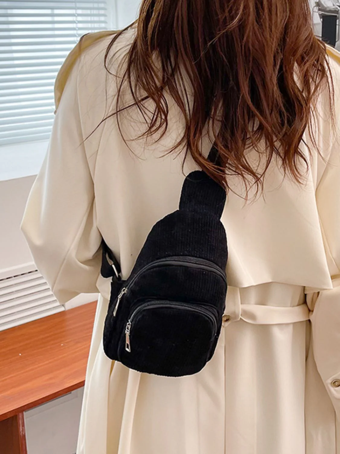 Corduroy Solid Color Crossbody Bag - Image 6