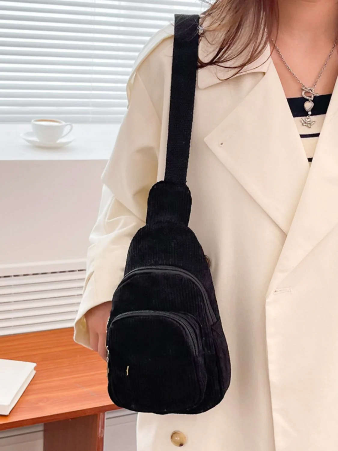 Corduroy Solid Color Crossbody Bag - Image 7