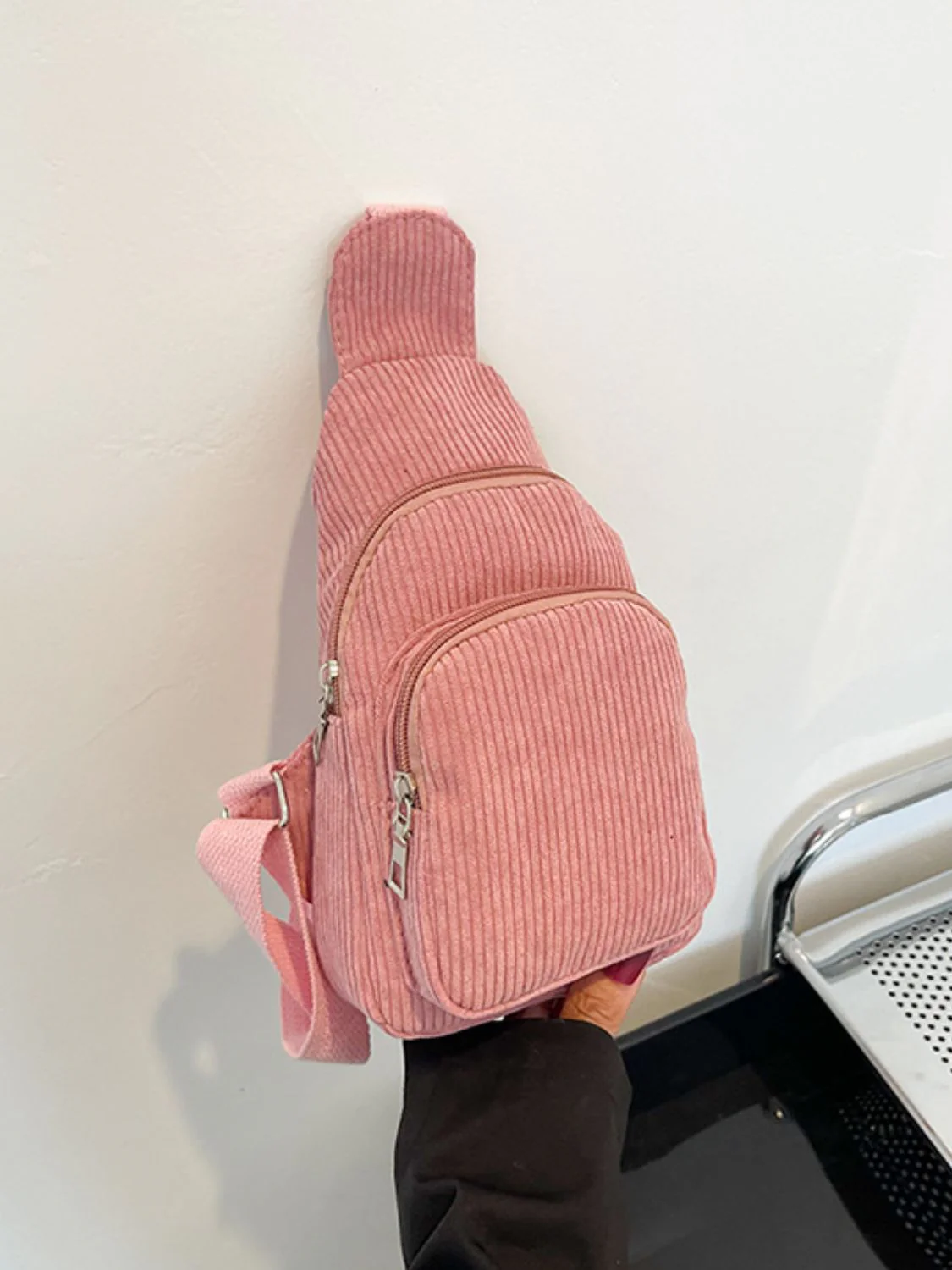 Corduroy Solid Color Crossbody Bag - Image 8