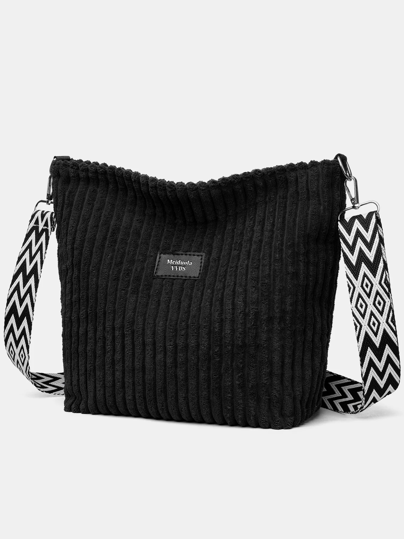 Corduroy Solid Color Crossbody Bag with Removable Strap - Image 10