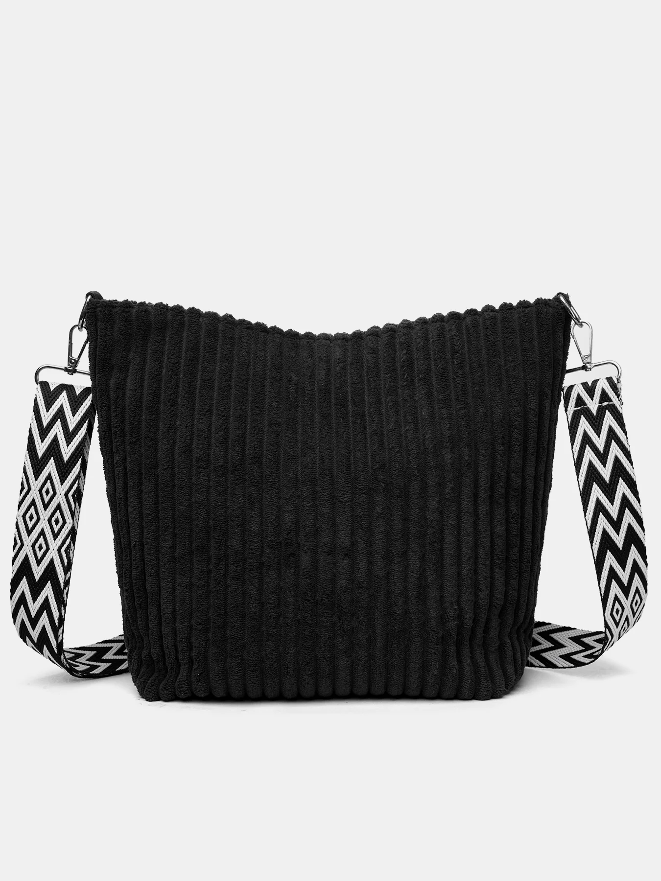 Corduroy Solid Color Crossbody Bag with Removable Strap - Image 11