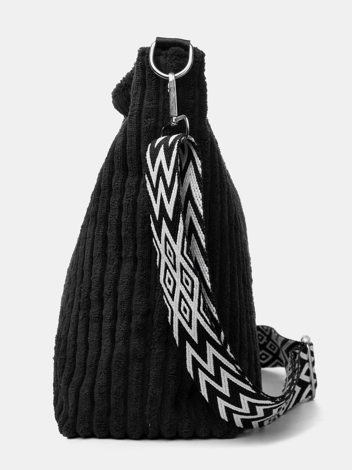 Corduroy Solid Color Crossbody Bag with Removable Strap - Image 13