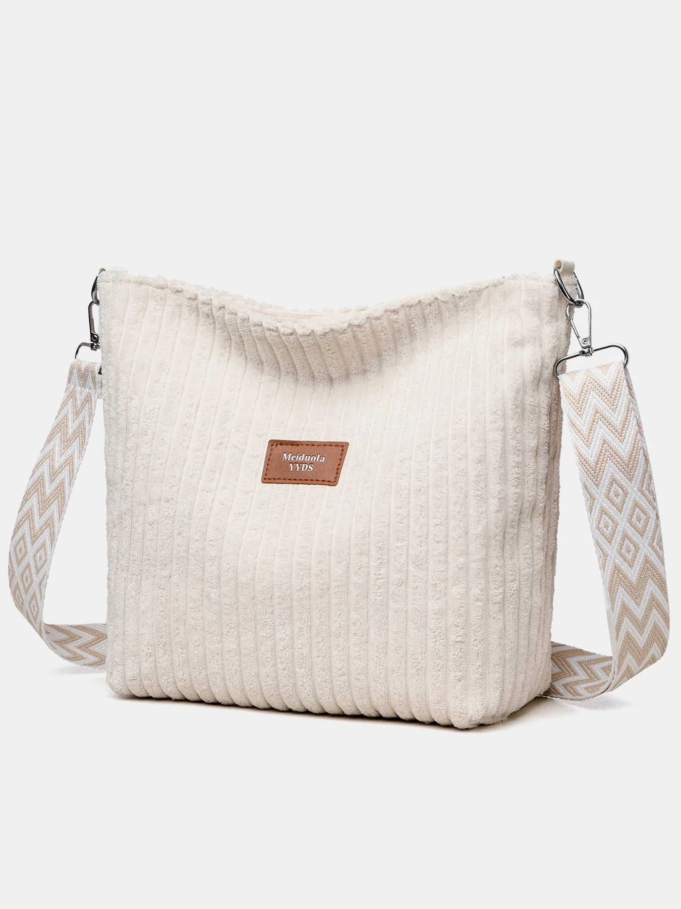 Corduroy Solid Color Crossbody Bag with Removable Strap - Image 16