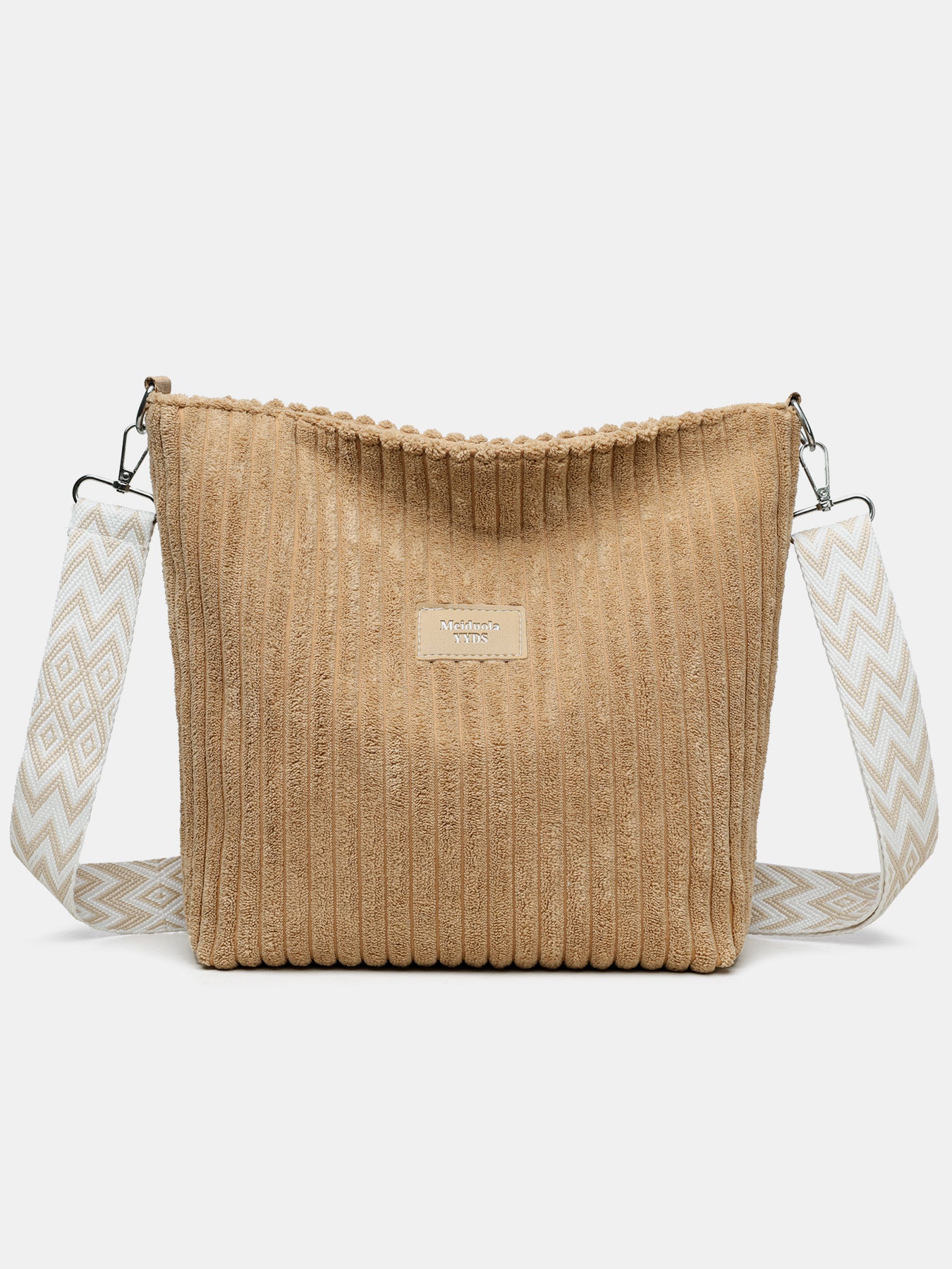 Corduroy Solid Color Crossbody Bag with Removable Strap - Image 2