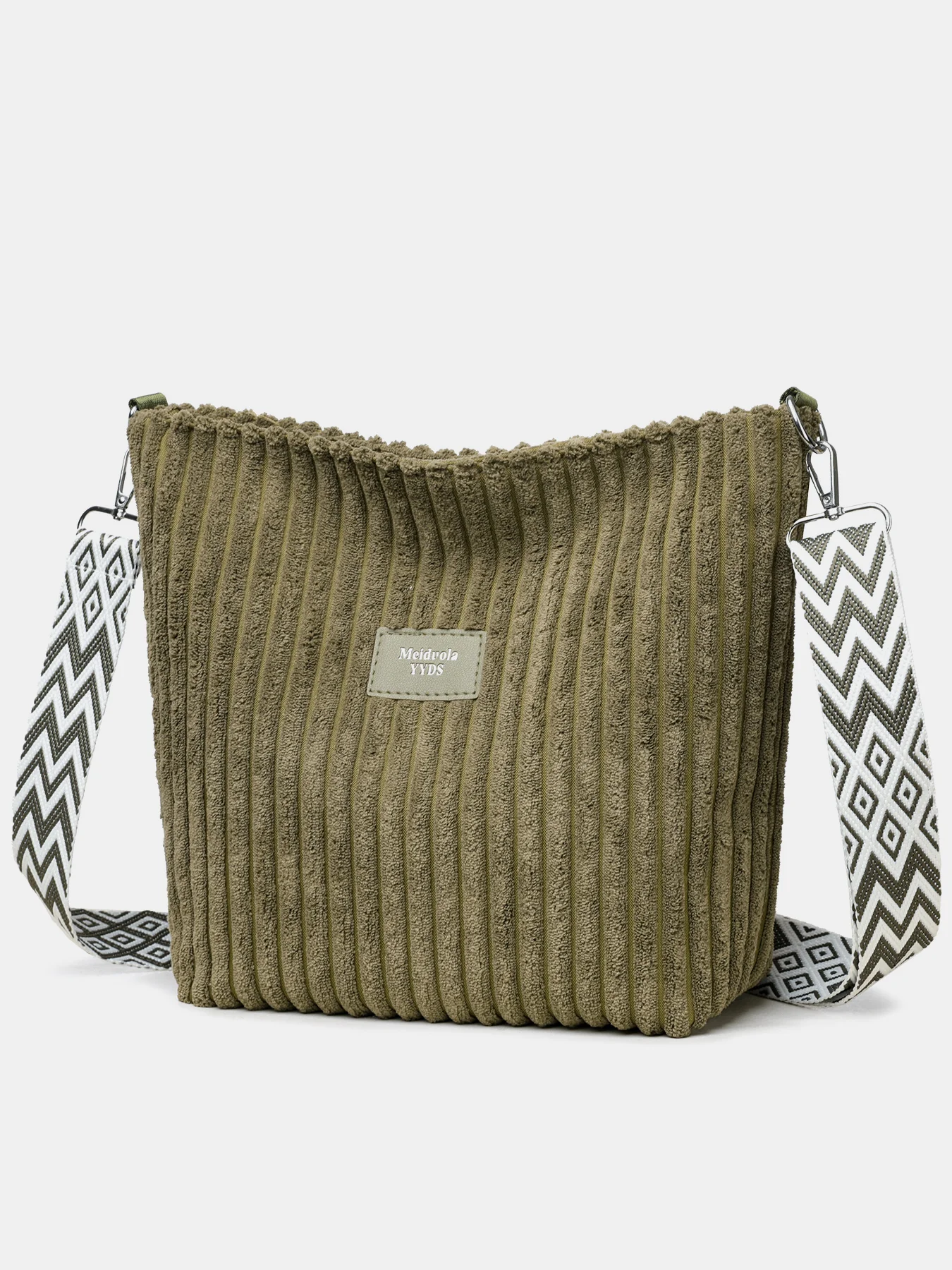Corduroy Solid Color Crossbody Bag with Removable Strap - Image 22