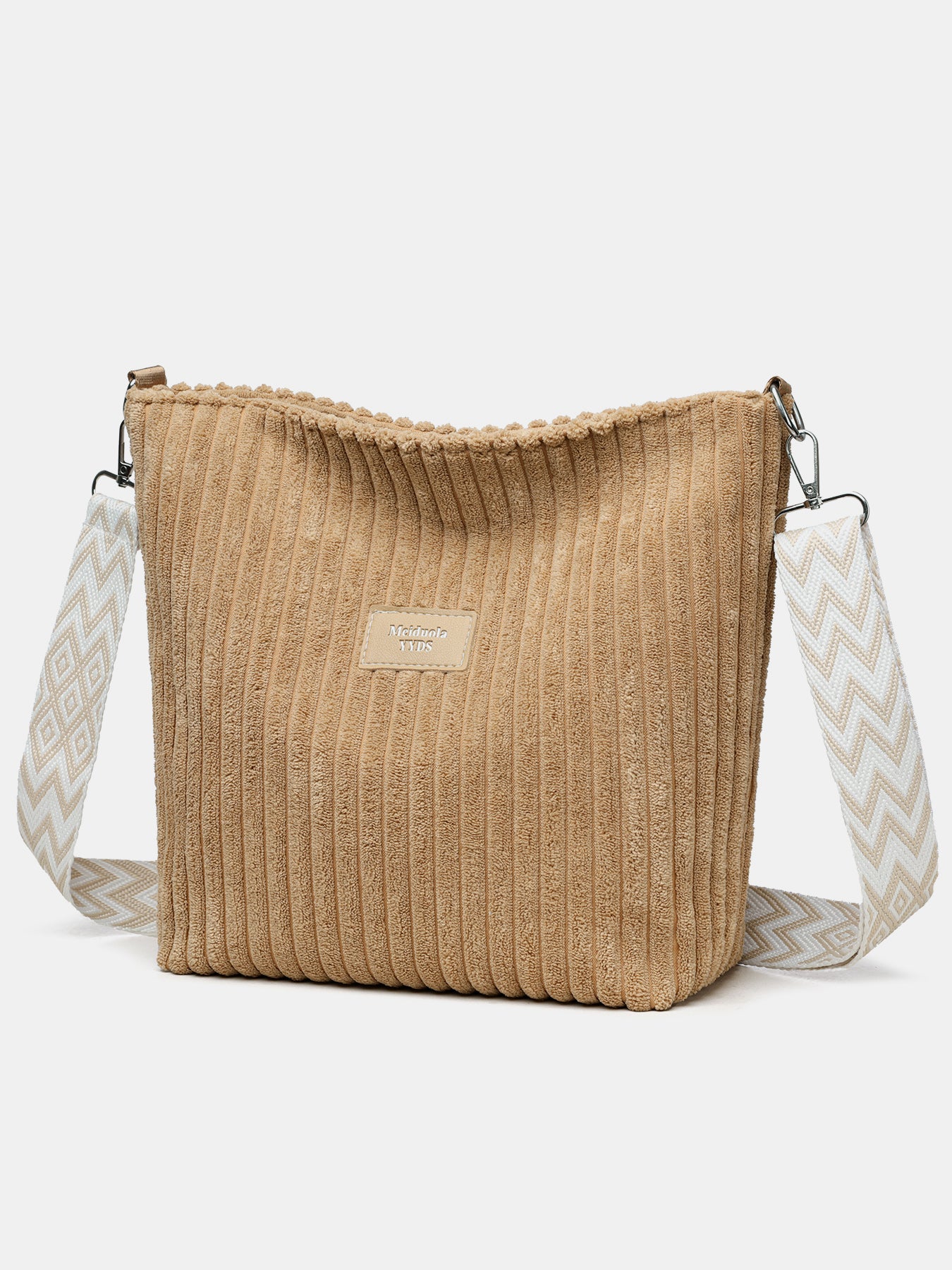 Corduroy Solid Color Crossbody Bag with Removable Strap - Image 4