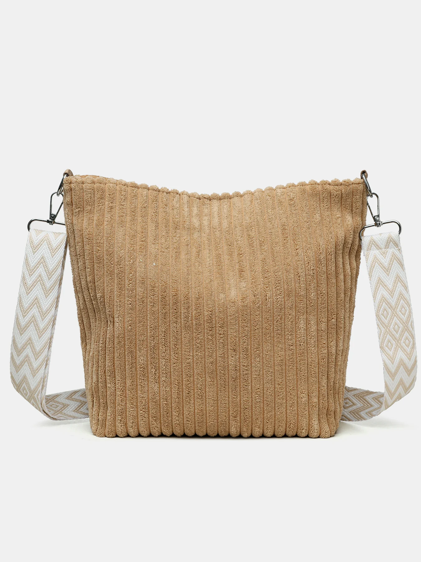 Corduroy Solid Color Crossbody Bag with Removable Strap - Image 5