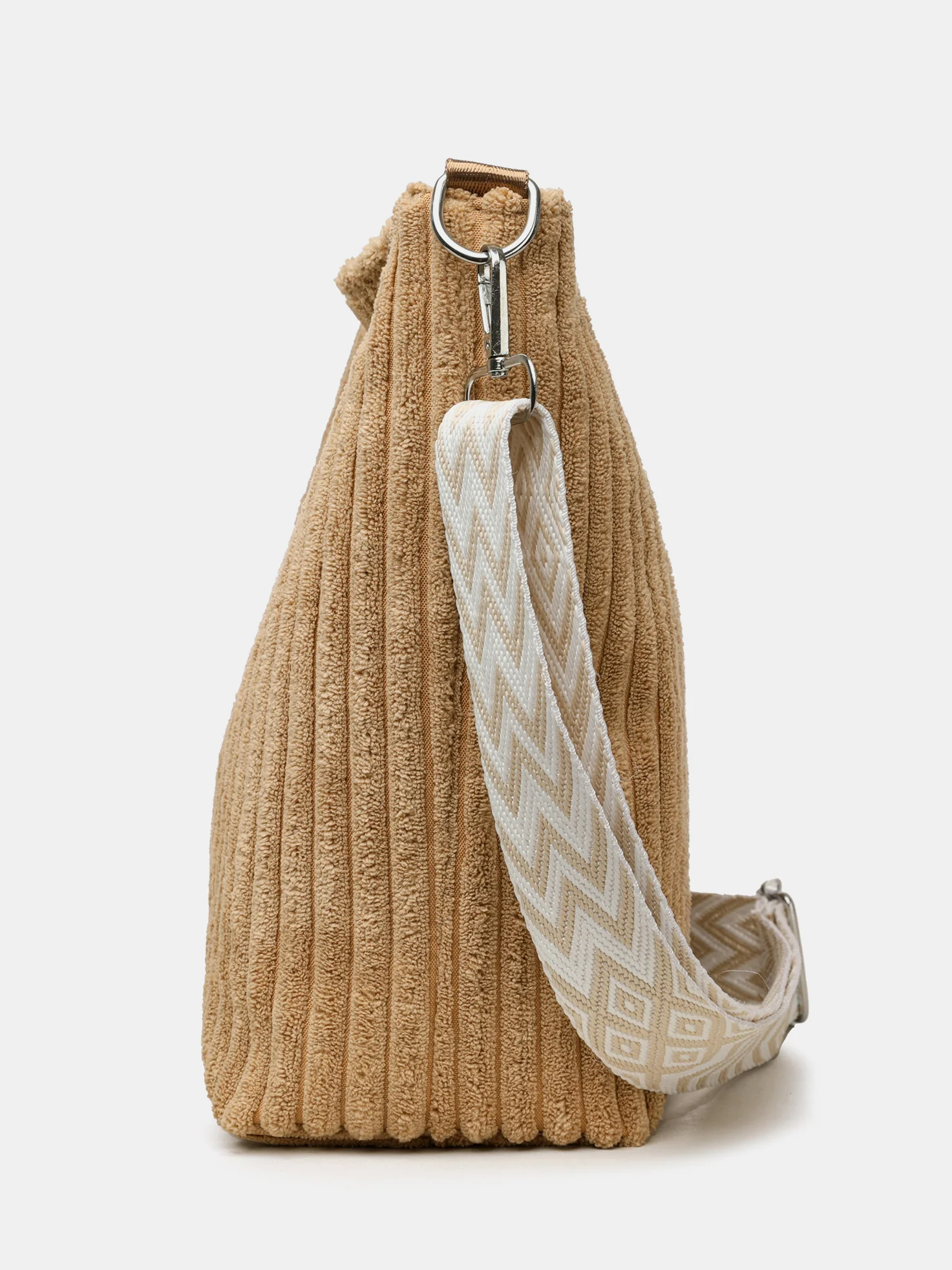 Corduroy Solid Color Crossbody Bag with Removable Strap - Image 6
