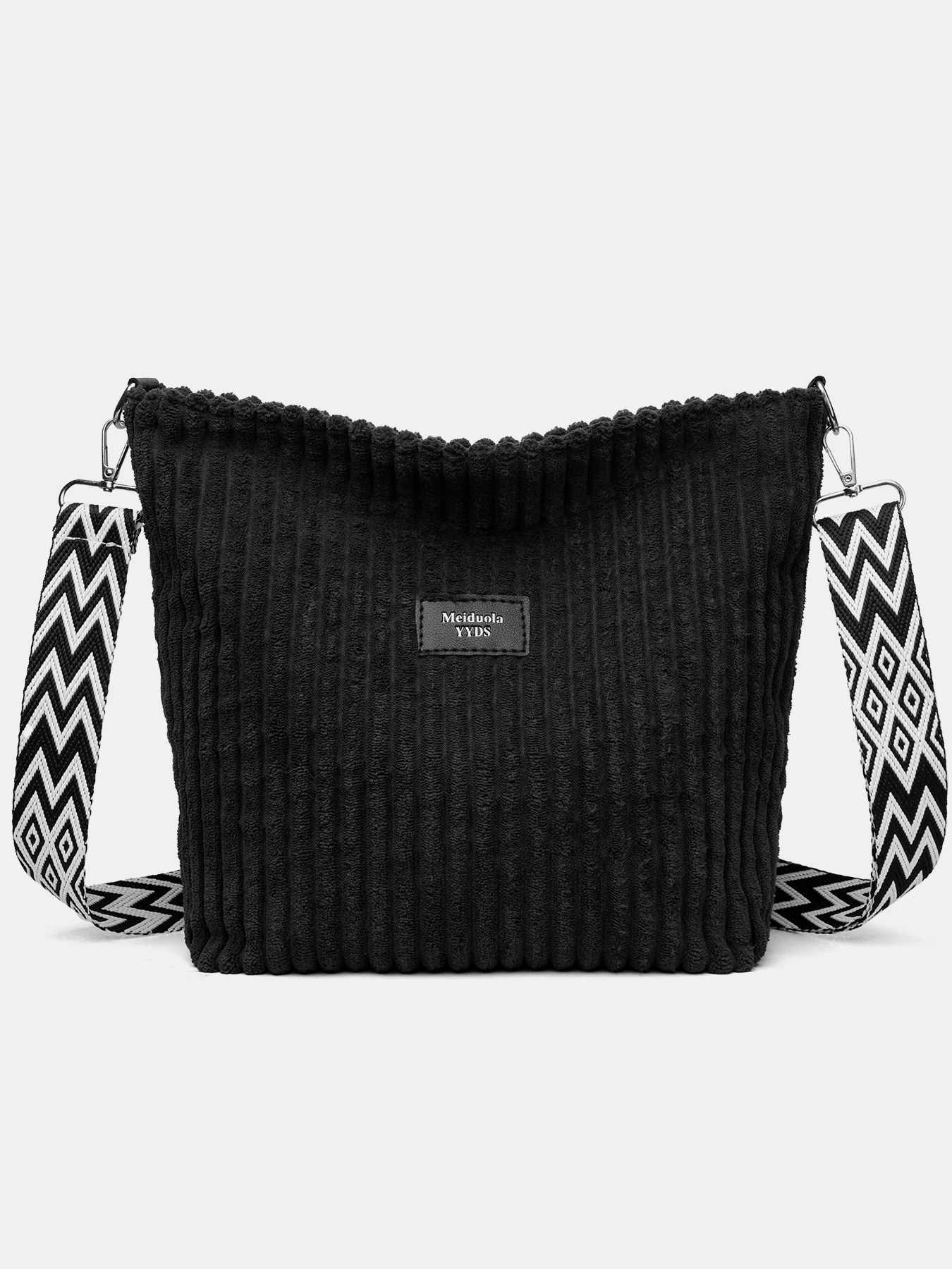 Corduroy Solid Color Crossbody Bag with Removable Strap - Image 9