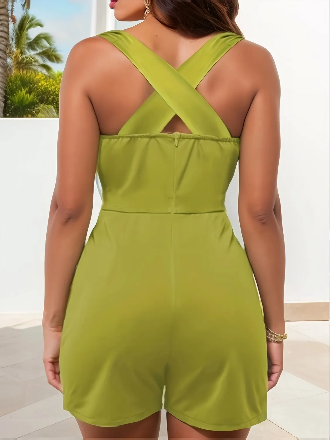 Crisscross Back Solid Color Sleeveless Romper - Image 2