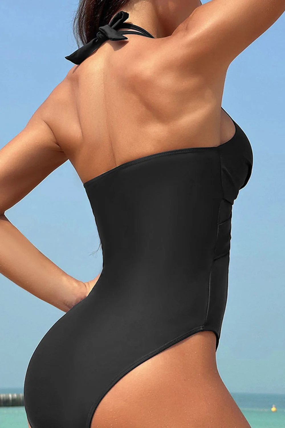 Crisscross Halter Neck One-Piece Swimwear - Image 3