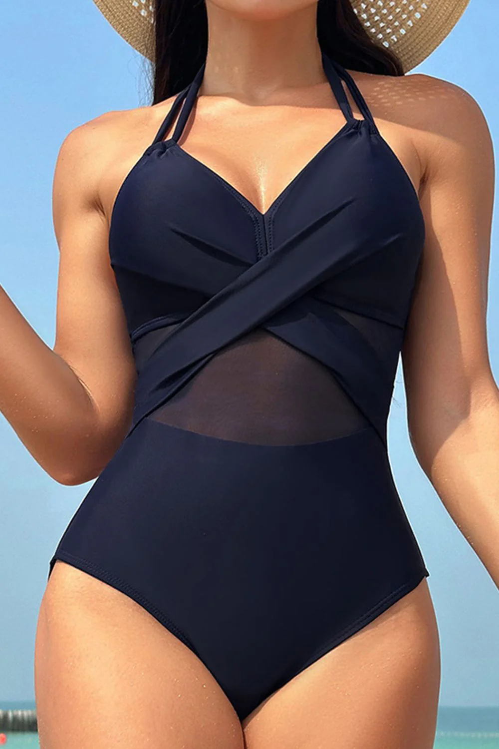 Crisscross Halter Neck One-Piece Swimwear - Image 4