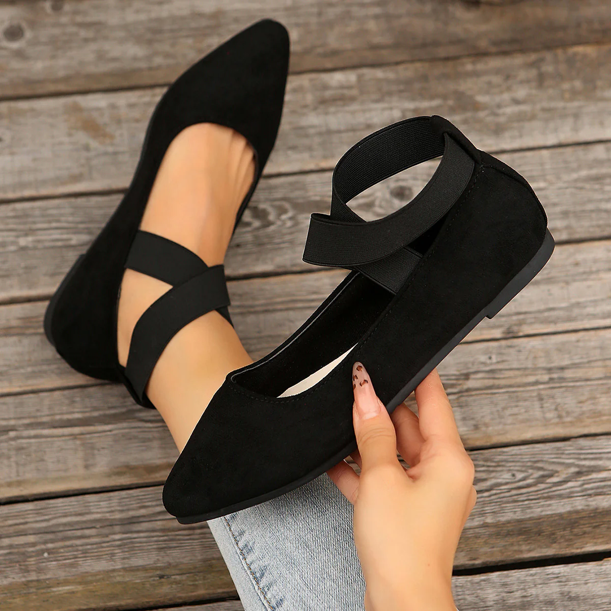 Crisscross Point Toe Flat Slip-Ons - Image 2