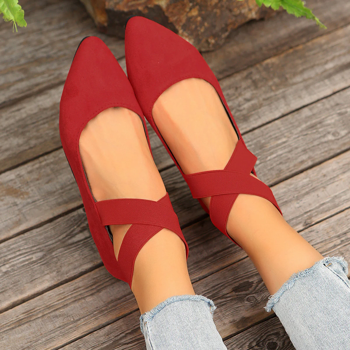 Crisscross Point Toe Flat Slip-Ons - Image 3