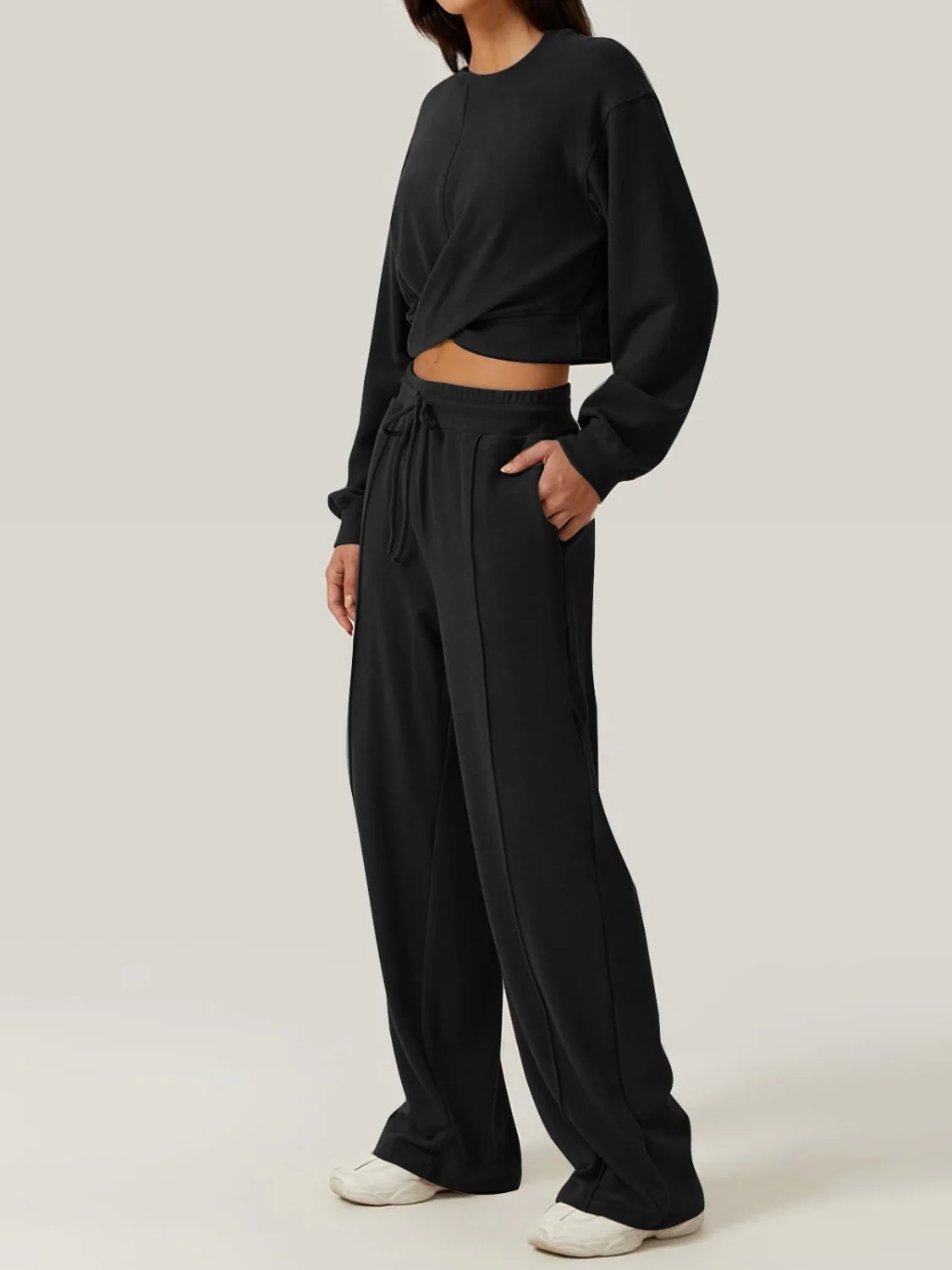 Crisscross Round Neck Top and Drawstring Pants Set - Image 10