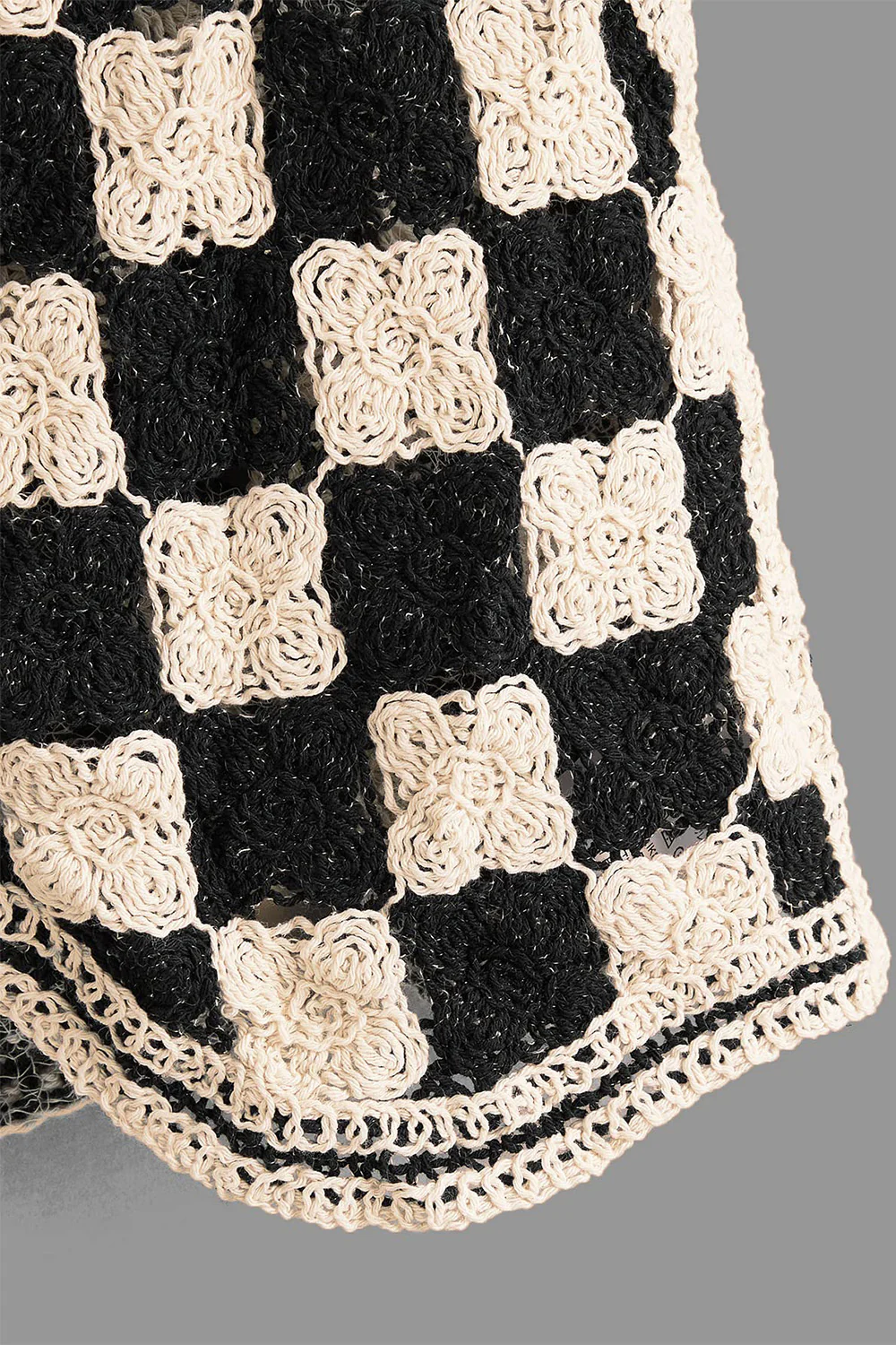 Crochet Checkered V-Neck Button Up Vest - Image 4