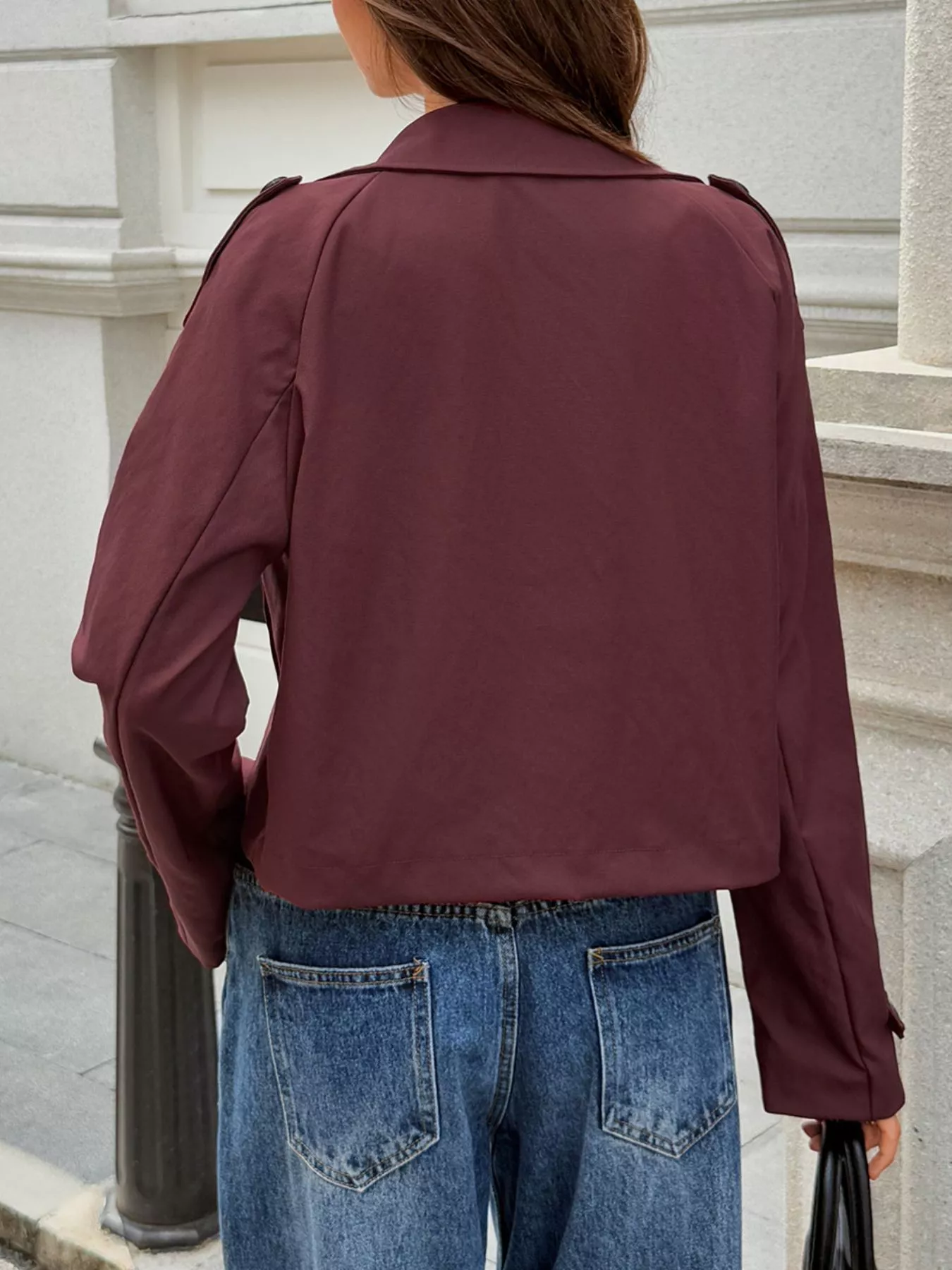 Cropped Double-Breasted Raglan Sleeve Jacket - Image 10