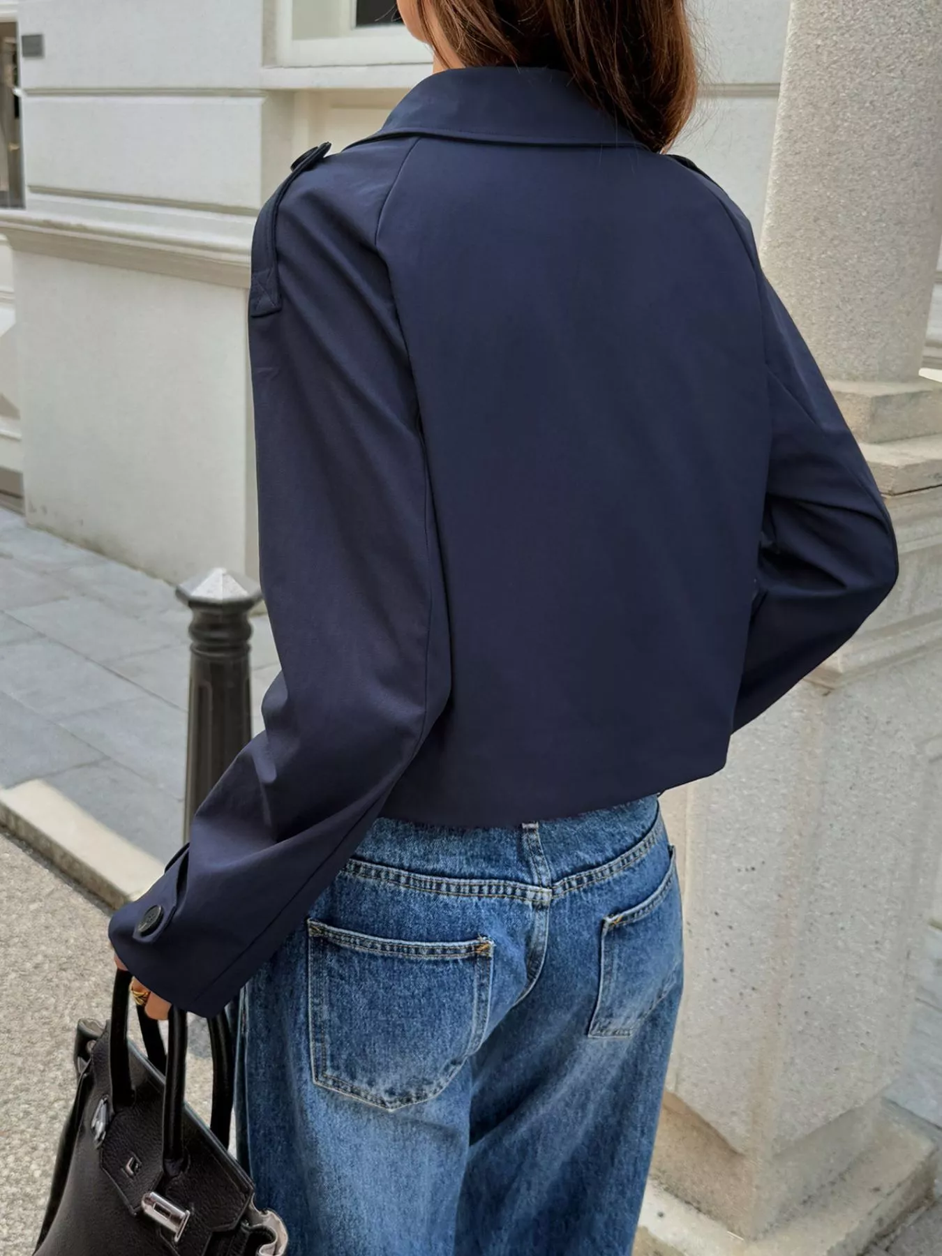 Cropped Double-Breasted Raglan Sleeve Jacket - Image 14