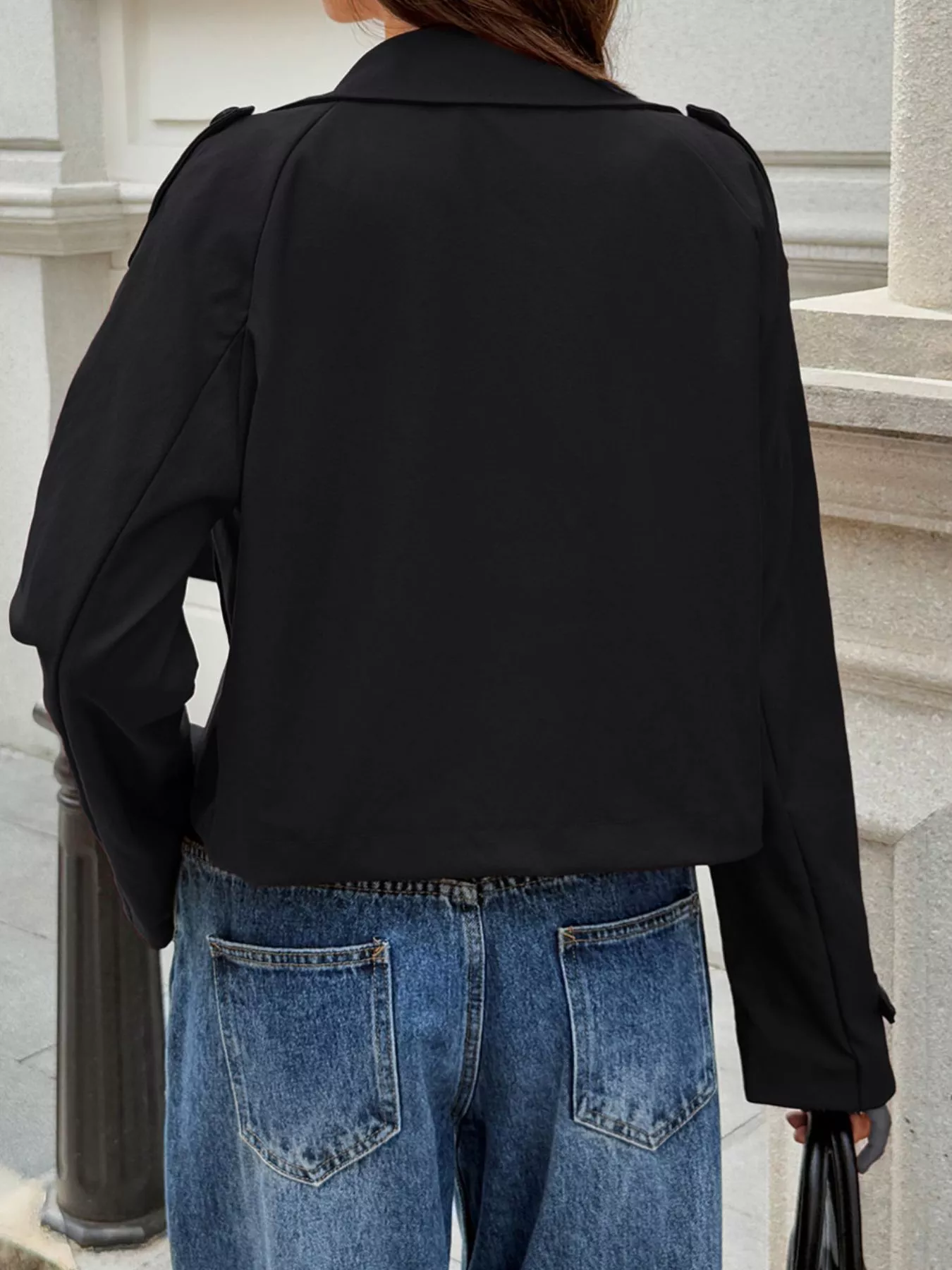 Cropped Double-Breasted Raglan Sleeve Jacket - Image 6