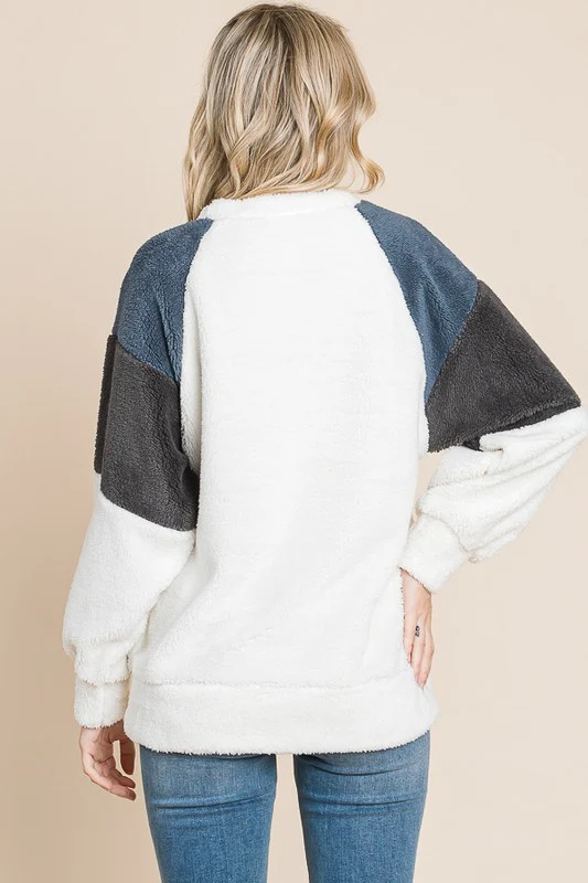 Culture Code Color Block Faux Fur Raglan Sleeve Sweatshirt - Image 2