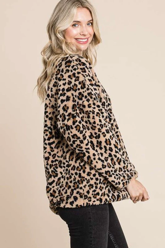 Culture Code Leopard Faux Fur Round Neck Top - Image 3