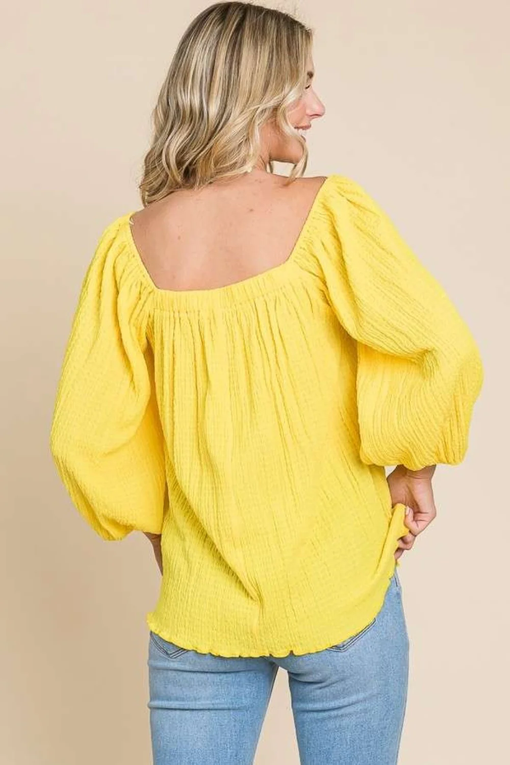 Culture Code Texture Square Neck Puff Sleeve Top - Image 2