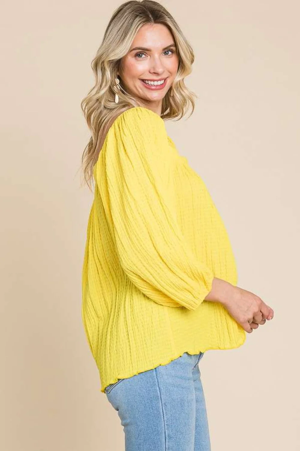 Culture Code Texture Square Neck Puff Sleeve Top - Image 3