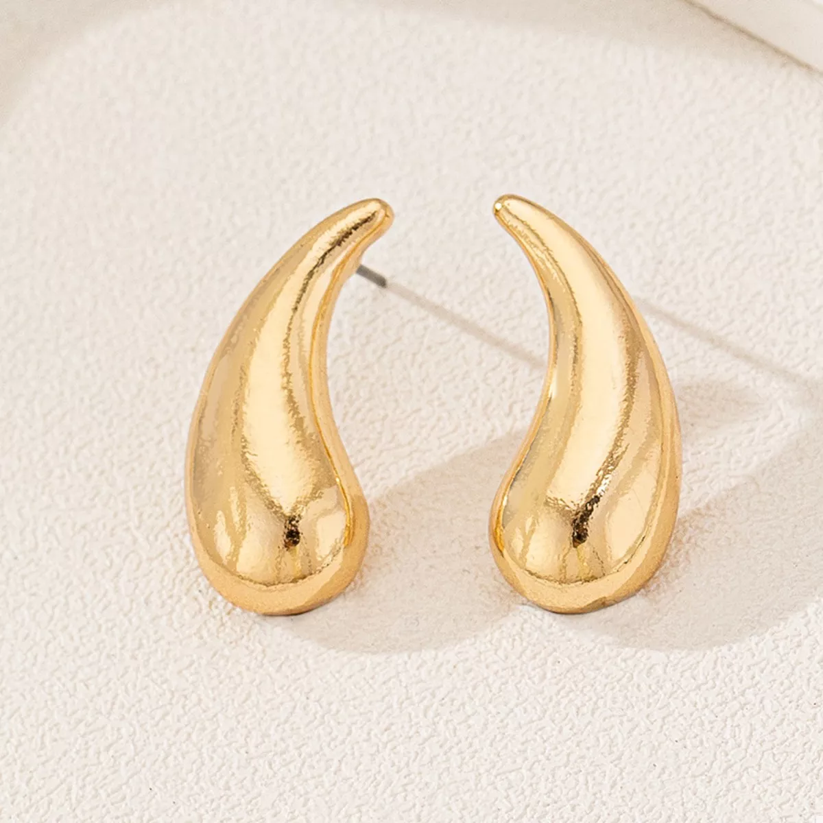 Curved Teardrop Stud Earrings - Image 2