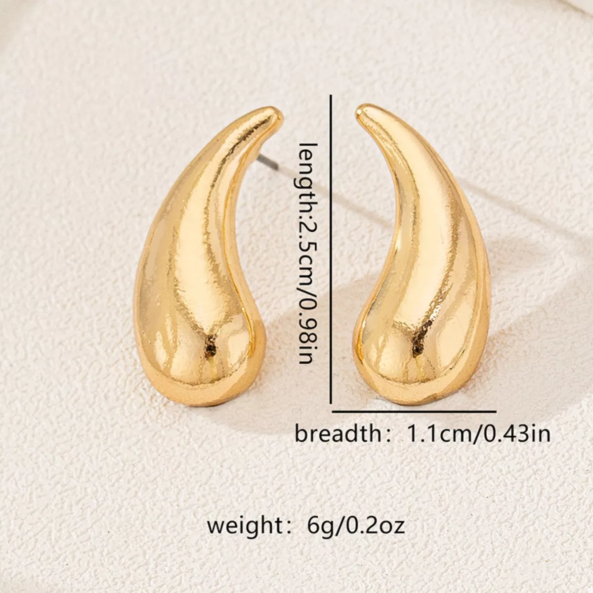 Curved Teardrop Stud Earrings - Image 3