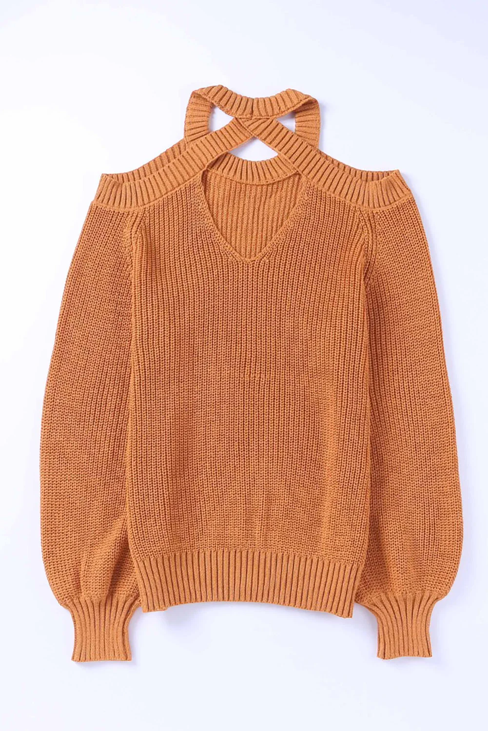 Cutout Back Cold Shoulder Long Sleeve Sweater - Image 10