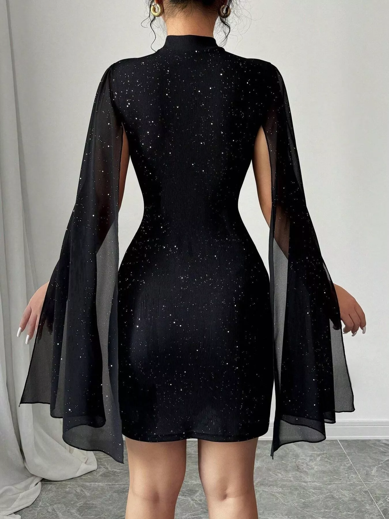 Cutout Bodycon Mini Dress with Cape Sleeves - Image 2