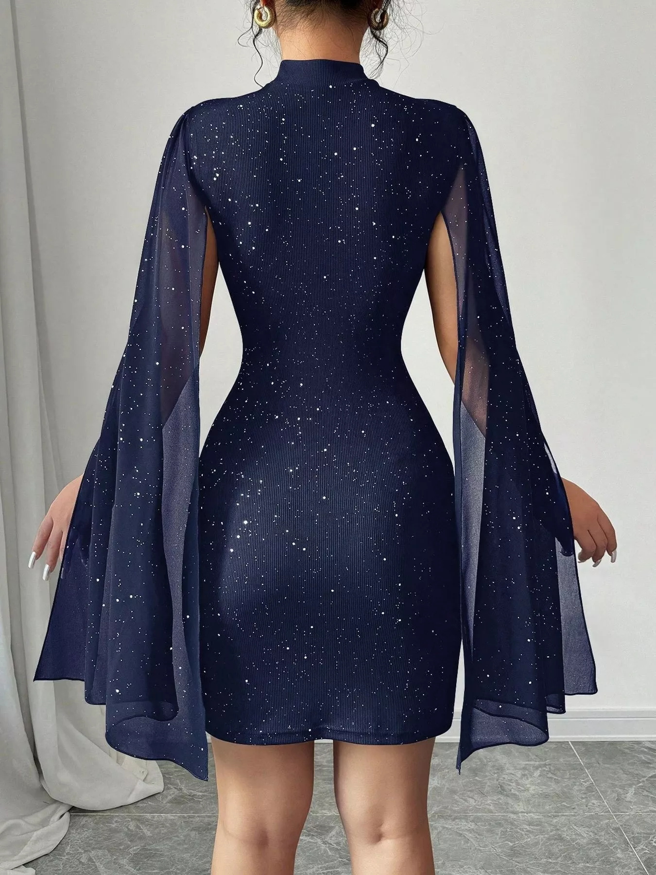 Cutout Bodycon Mini Dress with Cape Sleeves - Image 5