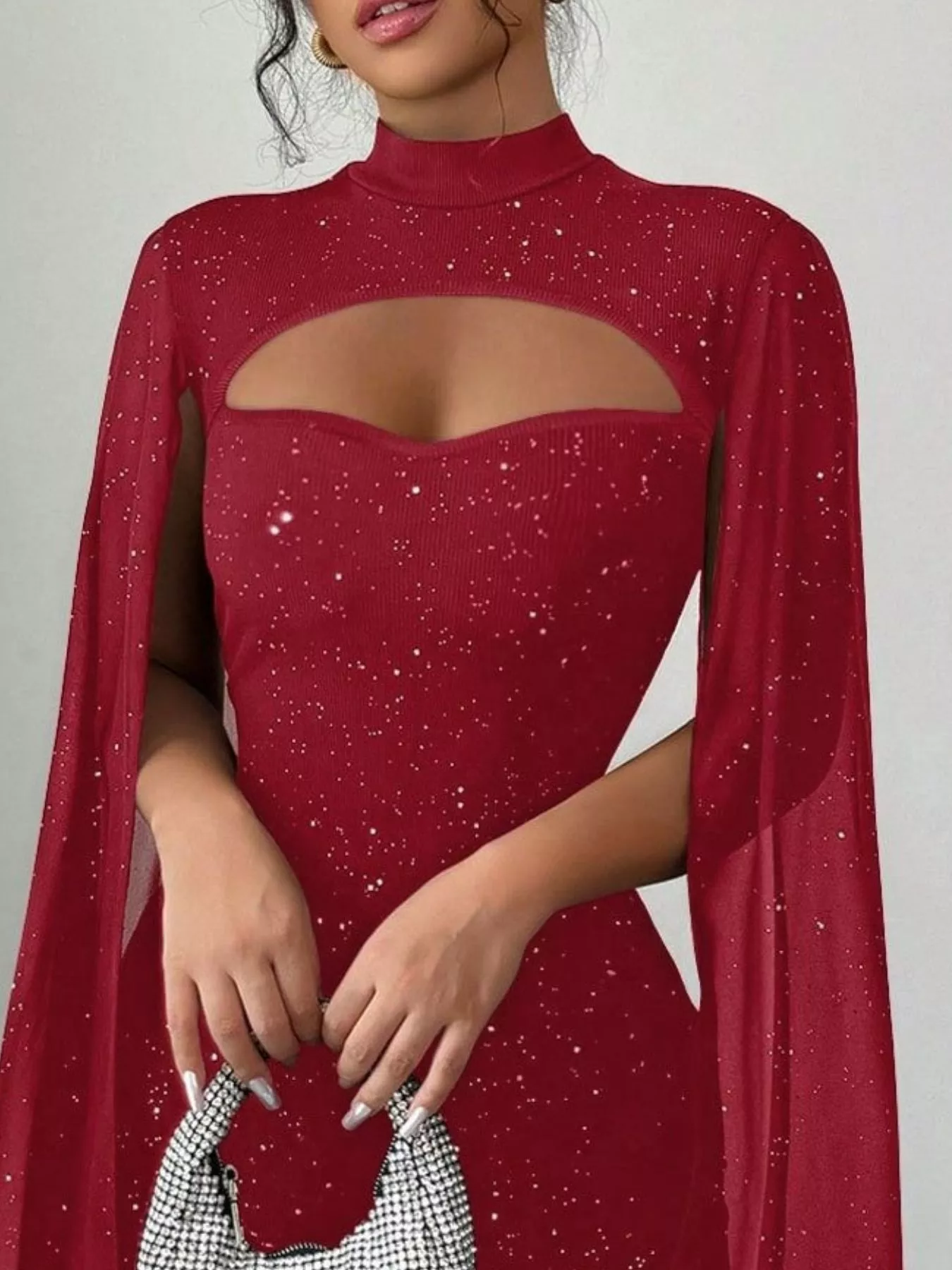 Cutout Bodycon Mini Dress with Cape Sleeves - Image 8