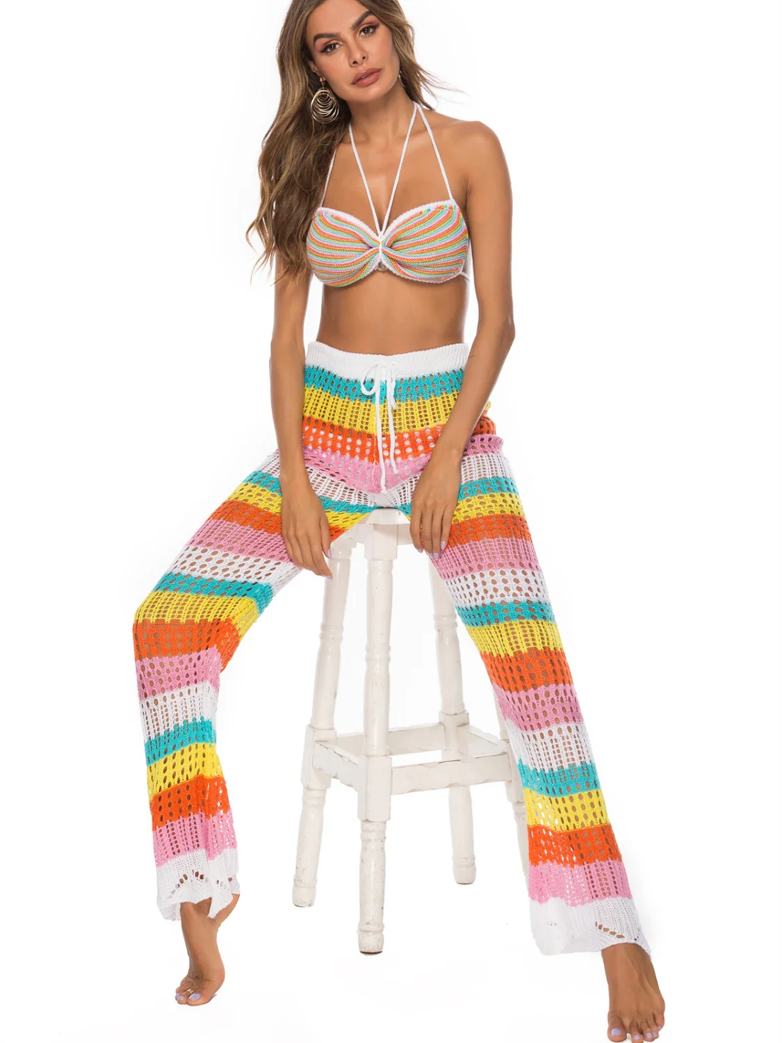 Cutout Contrast High Waist Swim Pants - Image 5
