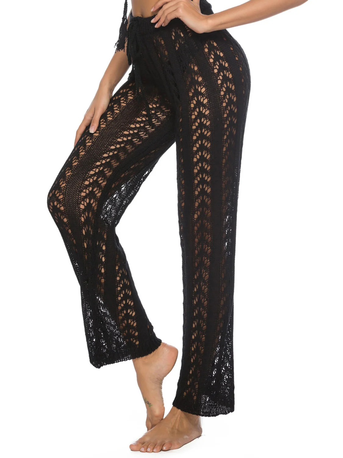 Cutout Drawstring High Waist Swim Pants - Image 10