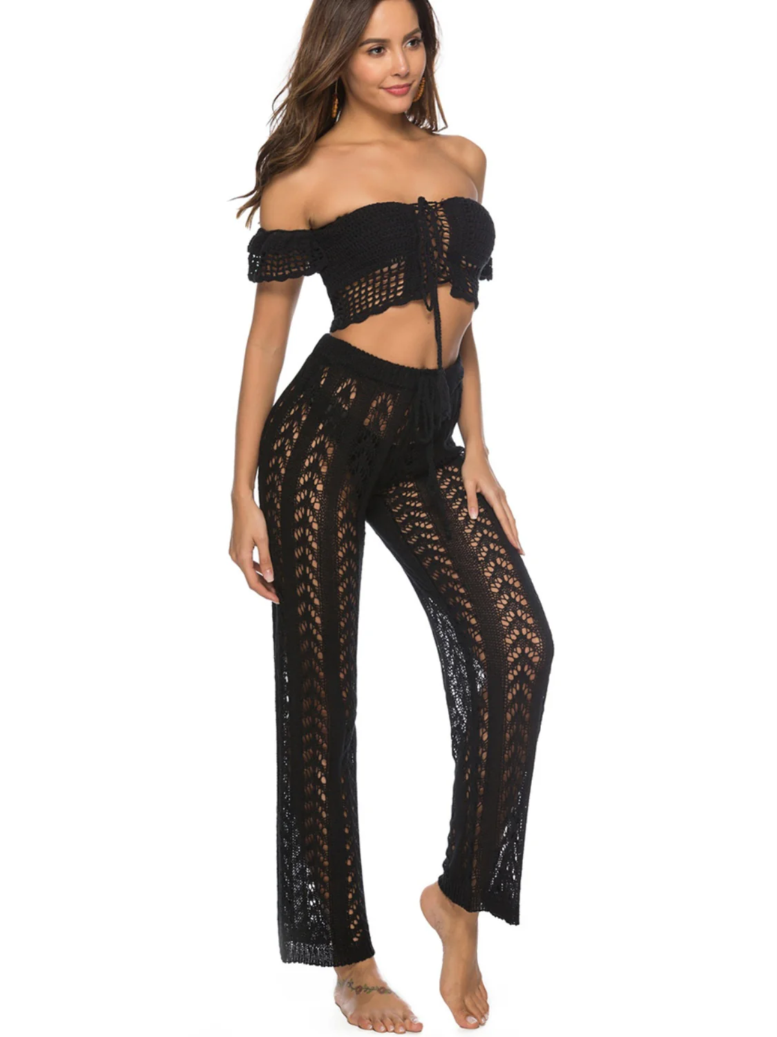 Cutout Drawstring High Waist Swim Pants - Image 11