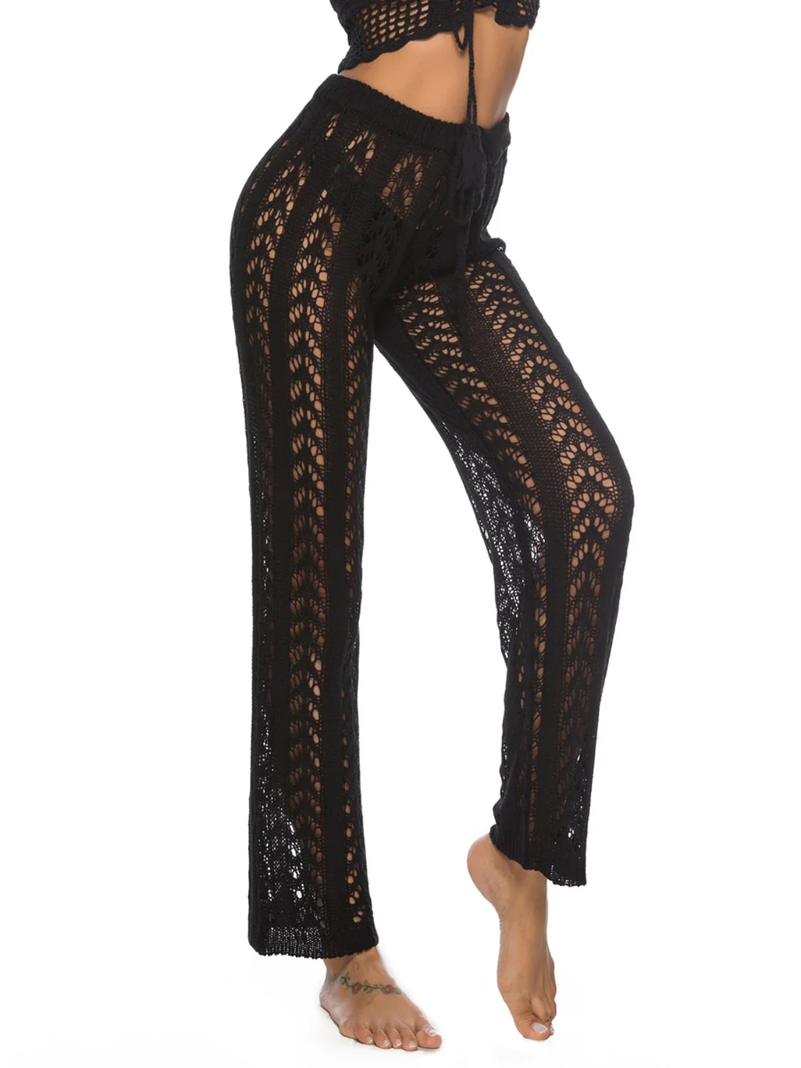 Cutout Drawstring High Waist Swim Pants - Image 12