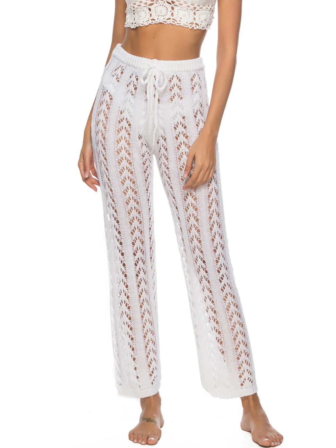 Cutout Drawstring High Waist Swim Pants - Image 3